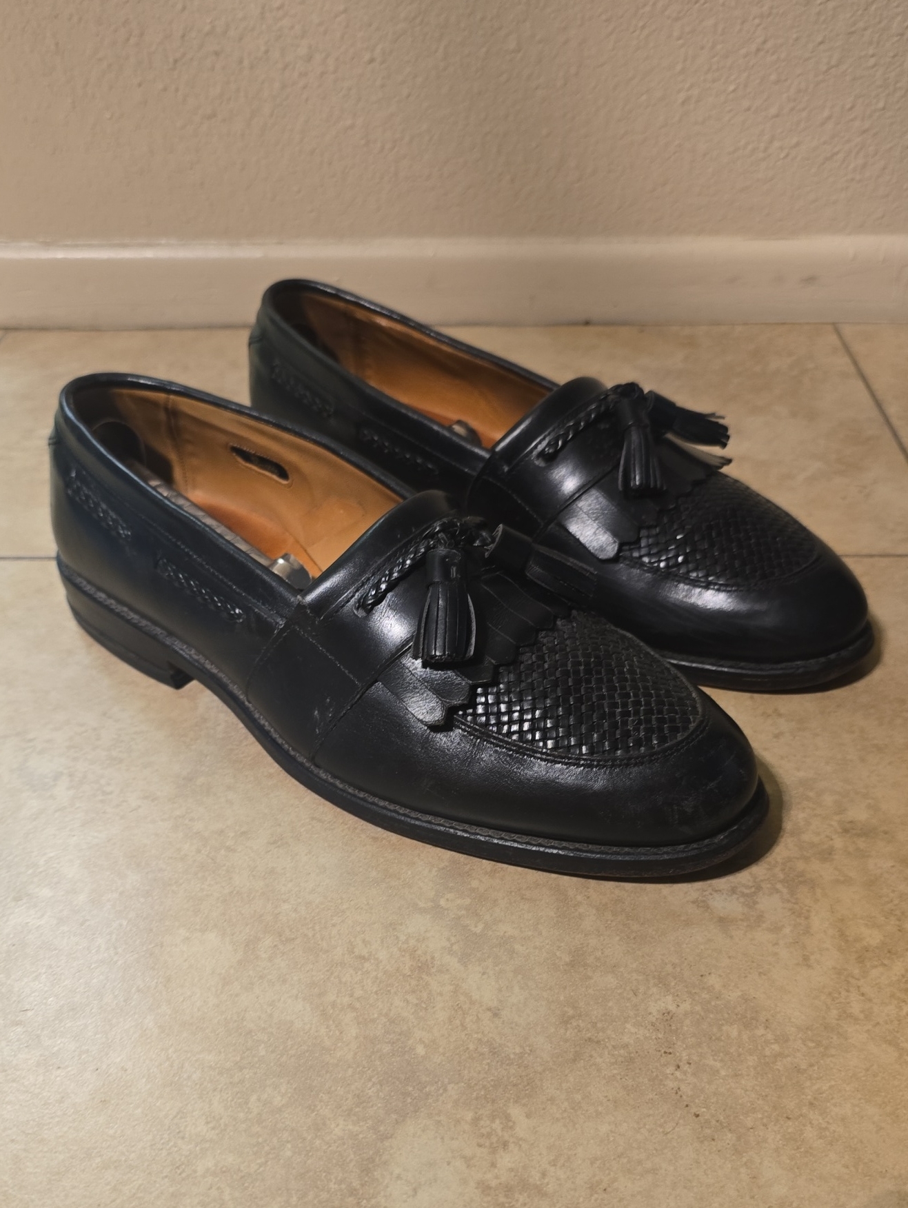 Allen Edmonds Black Leather Tassel Woven Loafers
